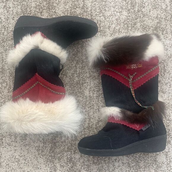 TECNICA Fur Fringe Trim Accent Boots 38=6 - Picture 1 of 10